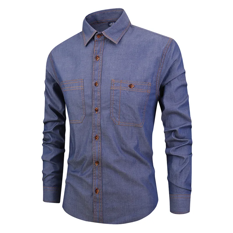 Wholesale casual long sleeve light color denim mens shirts