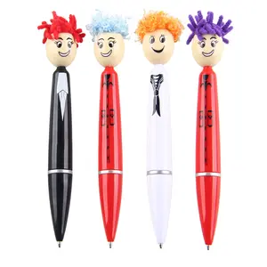 China Kawaii School Supplies Cartoon Characters Red Hairy Pen Prom New Comic Figure Mop Topper Ball Pens With Screen Cleaner