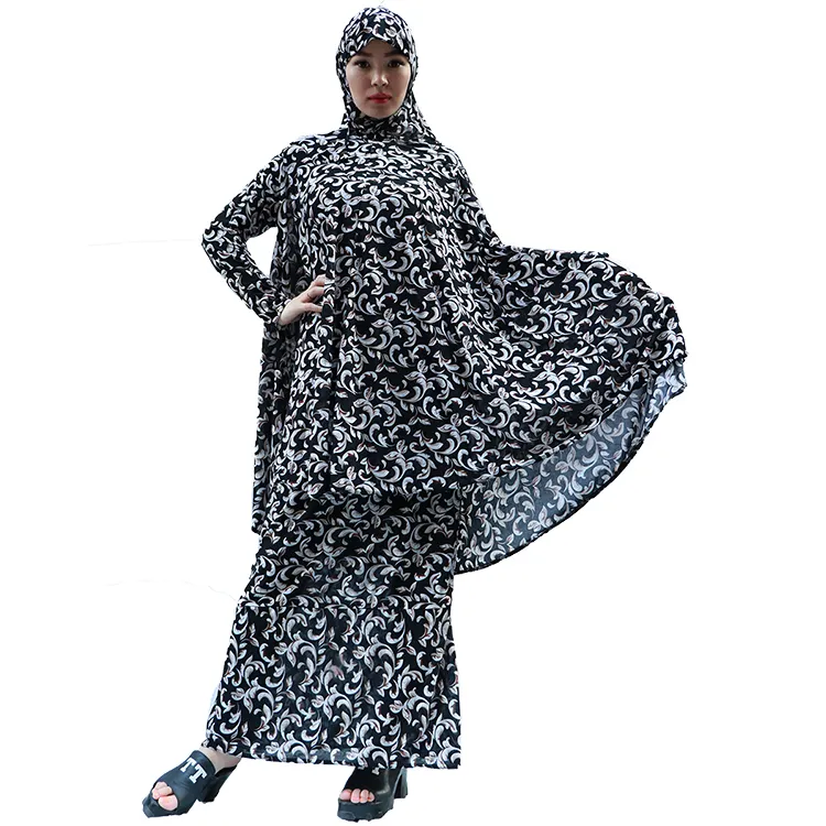 New Design Multicolor Small Floral Two Piece Hijab Prayer Abayas En Egypte Abaya Women Free Size Long Sleeve Middle East OEM/ODM