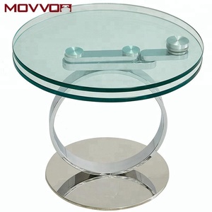 Modern <strong>Swivel</strong> Glass End Side <strong>Table</strong> with Chrome Base Ring Design and Extendable Feature for Home Furniture Living Room - Product Image 2