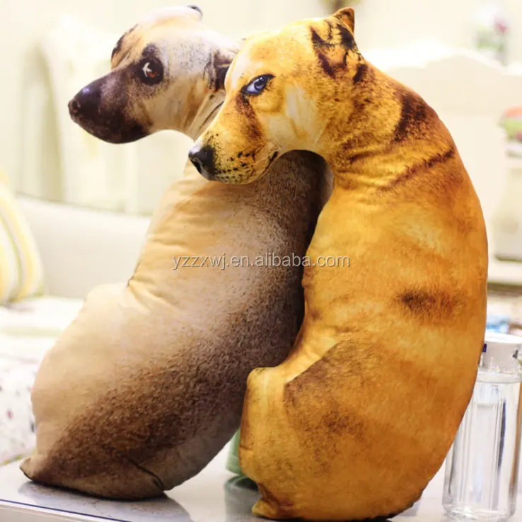 free sample lifelike plush dog pillow dog shaped pillow 3D plush animal dog shaped pillow cushion