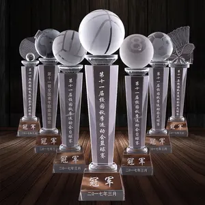 مصنع الساخن بيع عالية الجودة k9 فارغة الكريستال الكرة جائزة كأس رياضي مخصص منحوتة الزجاج الجوائز و ميدالية للرياضة الحدث