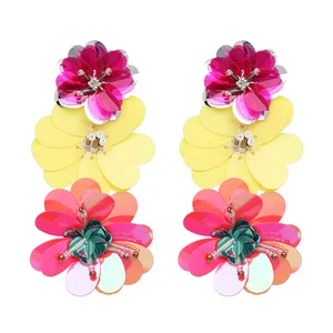 Kaimei 2018 top new design fashion jewelry handmade crystal statement sequins paillette flower earrings designs