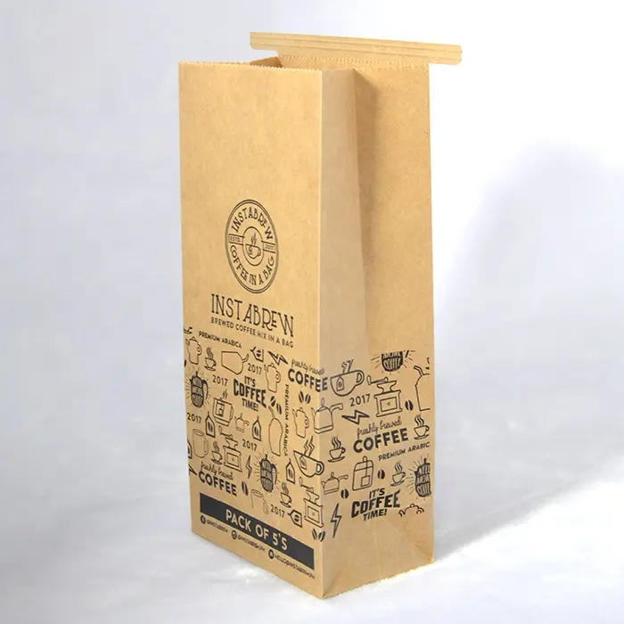 Biodegradable brown paper flat bottom tin tie kraft paper coffee bag