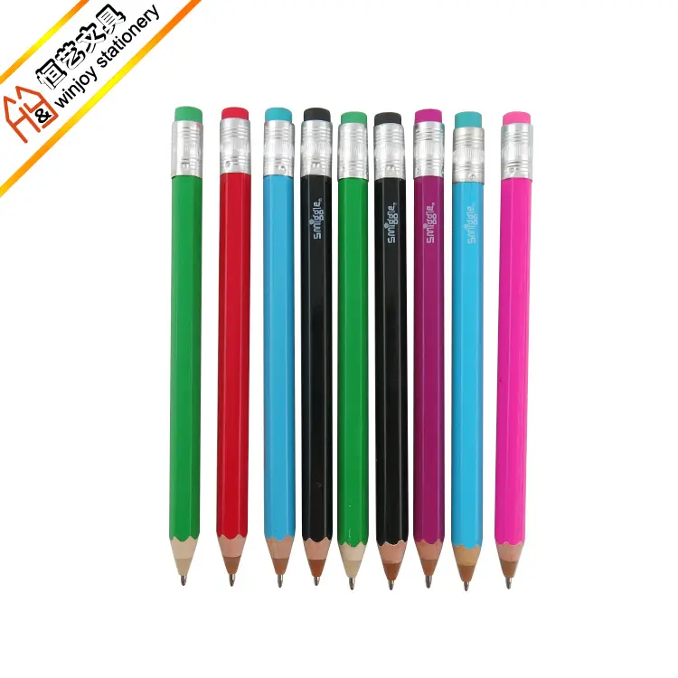 消しゴム付きのさまざまな鉛筆型ボールペンを色でカスタマイズできます