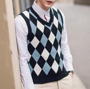 2017 hiver homme chandail, hommes col v sans manches argyle pull gilet pour hommes - Product Image 4