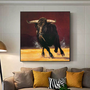 Dipinto a mano di arte artigianale animale selvatico su tela astratta lacca <span class=keywords><strong>bull</strong></span> oil painting