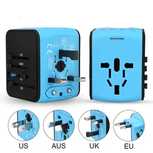 Universal Multi Plug Socket All In 1 Type-C Charger USB Quick Travel Plug Blue And Black Adaptor