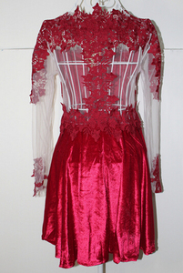 M650 D.Y signore di modo sexy elegante <span class=keywords><strong>manica</strong></span> <span class=keywords><strong>lunga</strong></span> in pizzo rosso comune fiore vestito da partito del vestito - Product Image 4
