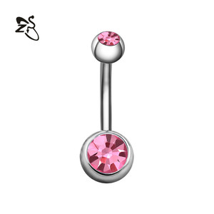 POENNIS di alta qualità doppia gemma palla <span class=keywords><strong>piercing</strong></span> all'<span class=keywords><strong>ombelico</strong></span> gioielli per il corpo in <span class=keywords><strong>acciaio</strong></span> inossidabile <span class=keywords><strong>chirurgico</strong></span> anello di pancia da donna in cristallo - Product Image 2