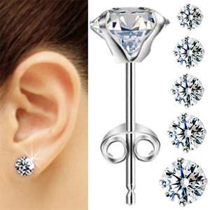 Pendientes de tuerca de plata de ley 925 sólida, aretes de cristal de circonita cúbica - Product Image 3