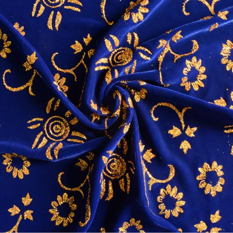 2022 New fashion micro metallic korea woven garment dark blue flower print velvet fabric