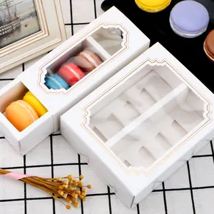 Weiße 5 und 10 Stück Macaroon Cake Cookie Drawer Box mit klarem Fenster