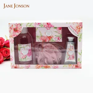 Natural wholesale elegance aromatic home spa bath body gift set with bath puff sponge