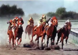 Hand-painted Sport Racing Horses Oil Paintings On Canvas Painting For Living Room Hang Pictures Wall Art Landscape