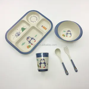 5 PCS Bamboo Fiber Kids Dinnerware Set