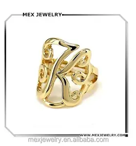 Gold Silver Tone Monogram Style Initial Letter K Stretch Ring