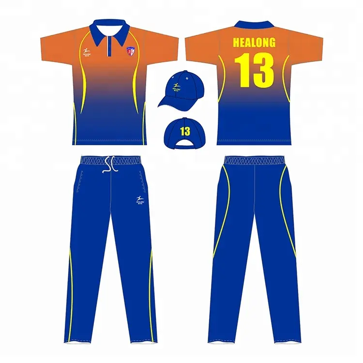 Healong 100% Polyester Thăng Hoa Cricket Jersey Tùy Chỉnh Của Nam Giới Giá Rẻ Cricket Đồng Phục