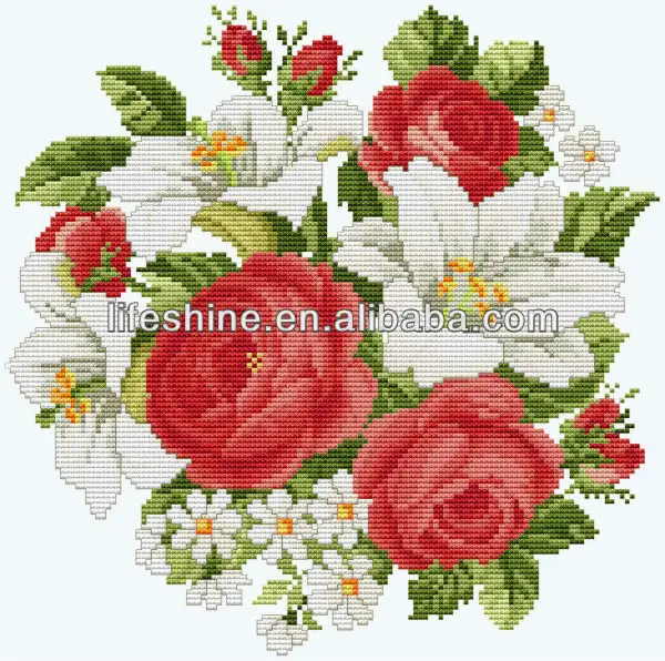 Flor bordado, artesanato de flores ponto cruz