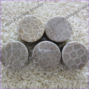 [SE-S716] bouchons d'oreille à polissage élevé pierre de corail naturelle oreille corps Piercing bijoux Double selle évasée côtés plats - Product Image 1