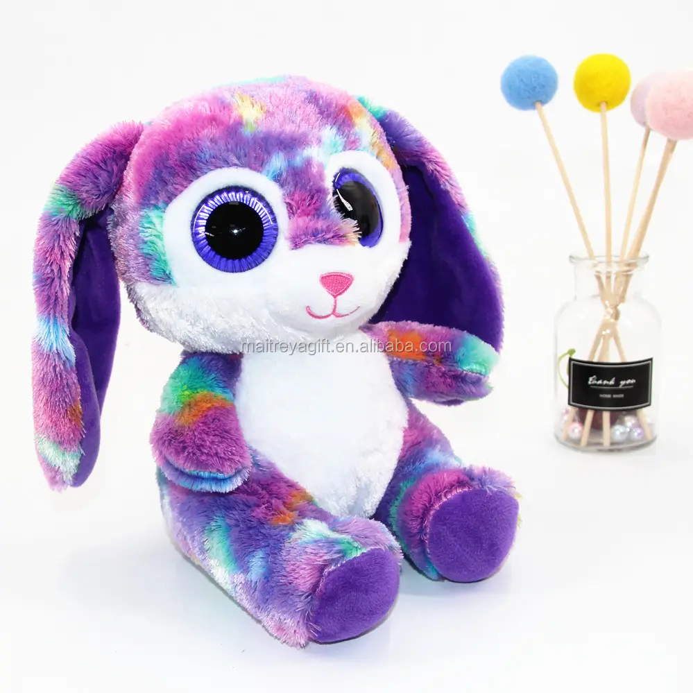 عيون كبيرة ملونة جميلة أرنب ألعاب من نسيج مخملي/آذان طويلة أرنب دمية محشوة