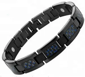 wholesale mens stainless steel carbon fiber inlay power health energy bracelet