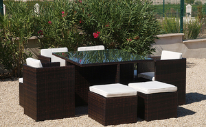 Meubles <span class=keywords><strong>de</strong></span> balcon extérieur résine osier rotin table à manger ensemble - Product Image 3