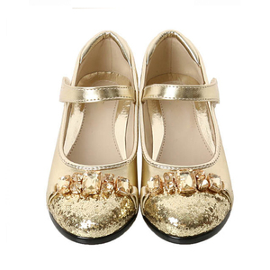 <span class=keywords><strong>Sandali</strong></span> con tacco alto per bambini di nuovo design estivo scarpe eleganti da festa per ragazza in pelle dorata - Product Image 2