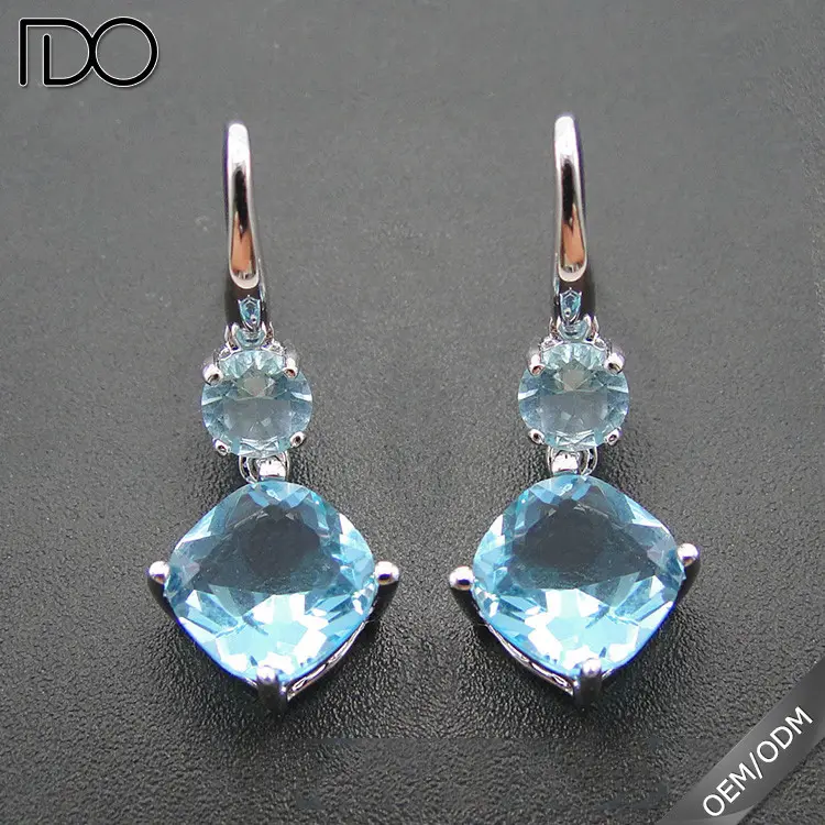 S925 Sterling Silver Blue Topaz Drop Dangle Earring For Women Wholesale Colorful Birthstone Silver Jewelry