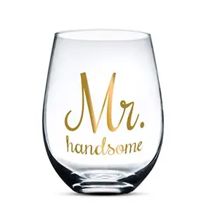 Mr. & Mrs. Wine Glass Set Custom Logo on Stemless Glasses For Couples, Engagement, Wedding