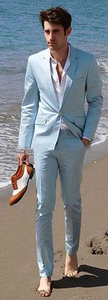 Mode 1 Knopf Herren <span class=keywords><strong>Prom</strong></span> Anzüge gekerbt Revers Groom smen Strand Hochzeit Smoking für Männer Blazer 2 Stück formelle Anzug Jacke Hosen - Product Image 5