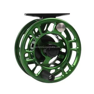 Green color cnc machine cut fly fishing reel with spool release button