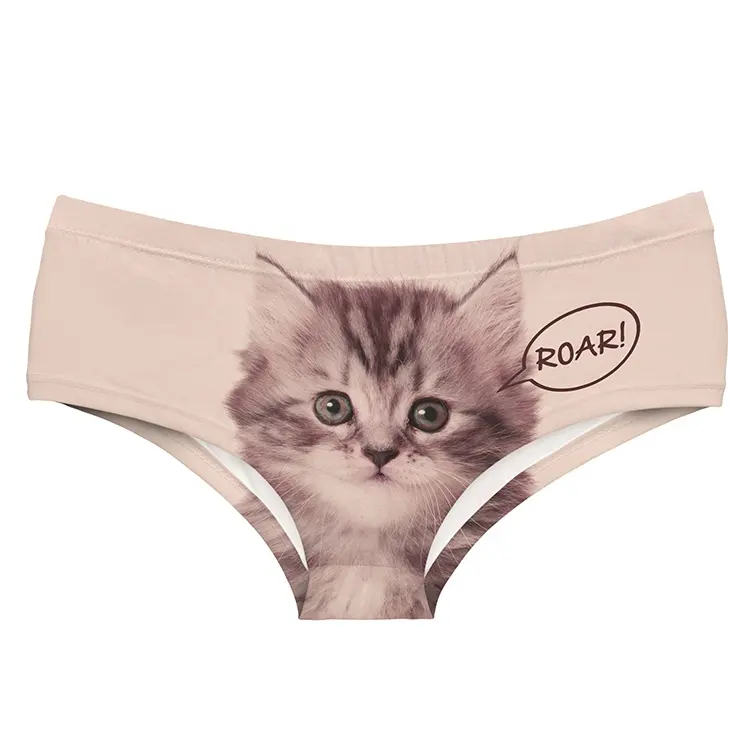 OEM custom cat roar 3d print super soft sexy ladies underwear panties