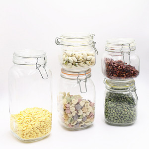 Chiaro Vasi di Vetro di Stoccaggio con Airtight Morsetto Caps, Cucina Giare per la Conservazione della Vita Elegante di Vetro A Chiusura Ermetica Canister <span class=keywords><strong>Set</strong></span> - Product Image 1