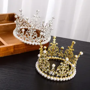 Mahkota Ulang Tahun Mutiara Kristal, Perlengkapan Pesta Baru untuk Bando Bayi Perempuan Putri Mahkota Bando