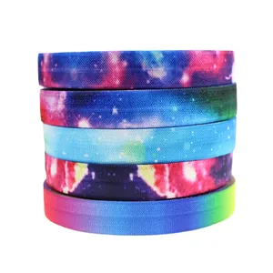 Factory Hot Stamped Foil Starry Sky Fold Over Elastic Tape Ribbon Binding Gift Bands