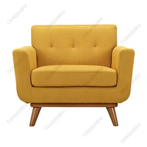 Otel ahşap çerçeve turuncu kumaş tepeli rahatlatıcı kanepe sandalye