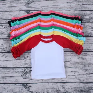 Wholesale Kids Boutique Clothing Baby Toddler Girl's 3/4 Sleeve Icing Ruffle Raglan Tops Baseball Blank Shirts Kdis Girl Top Tee