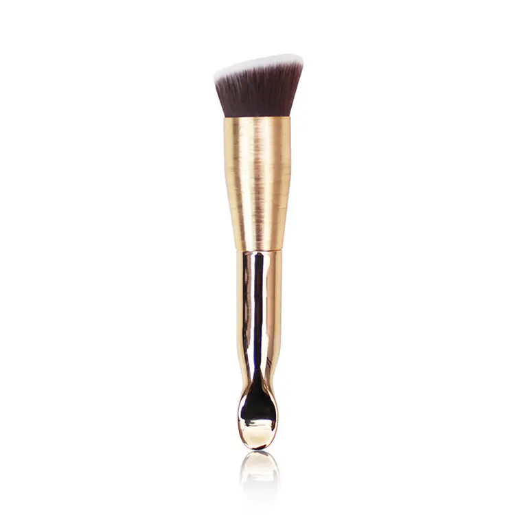 Maange-brosse de maquillage à tête Oblique, pinceaux de Make-Up simple, noir et or, avec cuillère