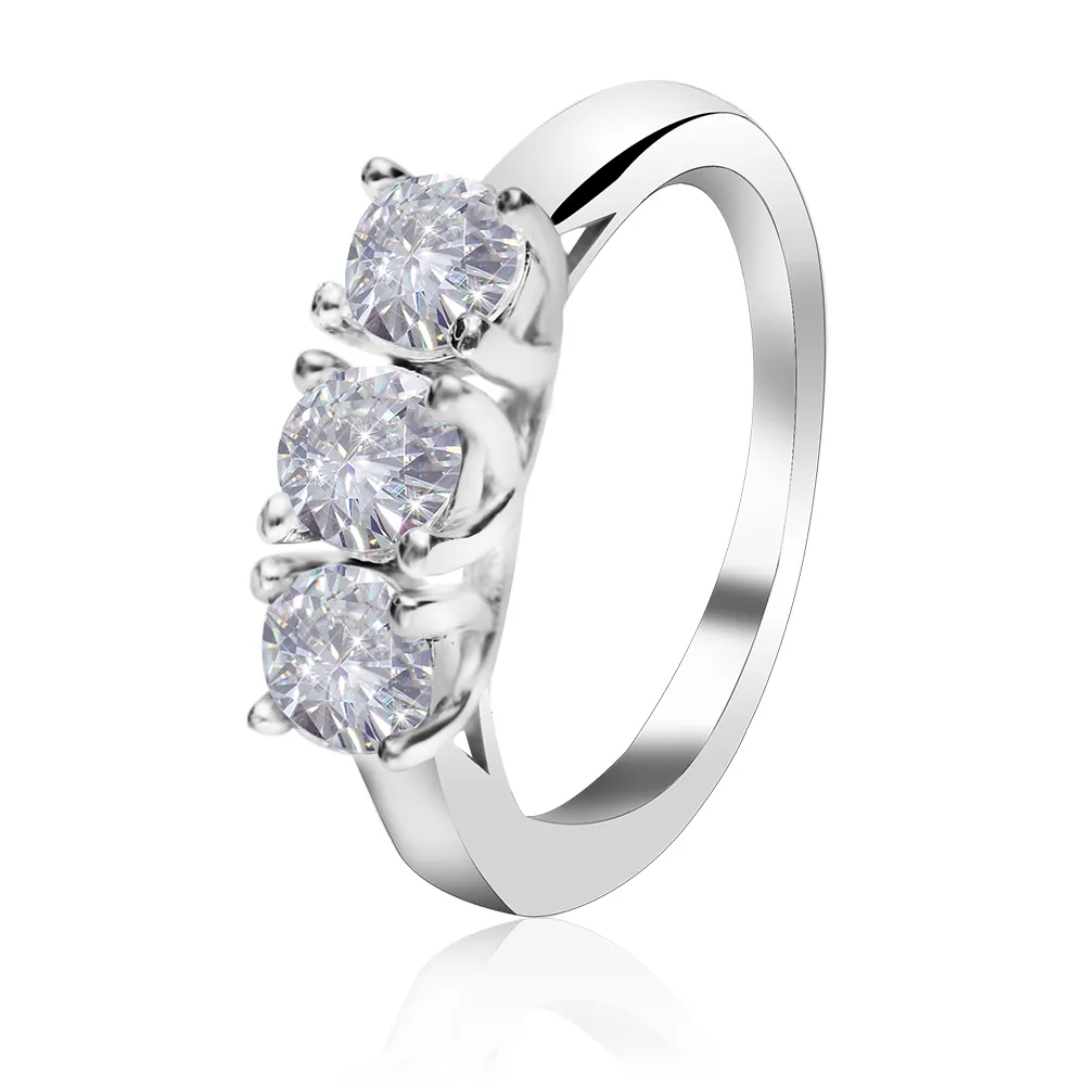 빛나는 화이트 다이아몬드 CZ 925 스털링 실버 약혼 결혼 반지 3 돌 보석 공장 가격 지르코니아 컷 스톤