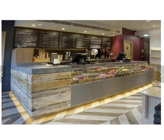 Commercial ประดิษฐ์หิน Fast อาหาร Coffee Shop Bar Counter แผนกต้อนรับการออกแบบ Solid พื้นผิวเคาน์เตอร์บาร์
