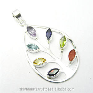 Fait à la main nouveau 925 argent Sterling Chakra pendentif grenat multi pierres précieuses élégant Vintage bijoux fins pendentifs et breloques - Product Image 2
