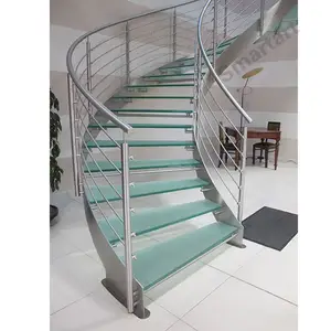 Smartart 2022 New wholesale stainless steel glass curved staircase