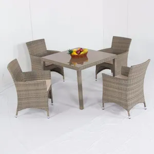 Weatherproof outdoor Rattan patio 4 Seater Garden Furniture Dining Set in Black chair and table