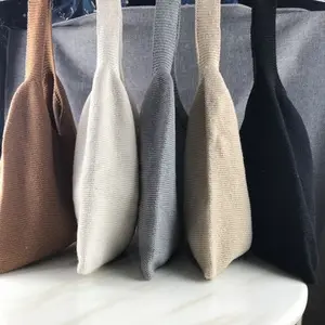 Groothandel promotionele goedkope elegante breiwol tas leisure schouder draagtas met eenvoudig patroon voor dames