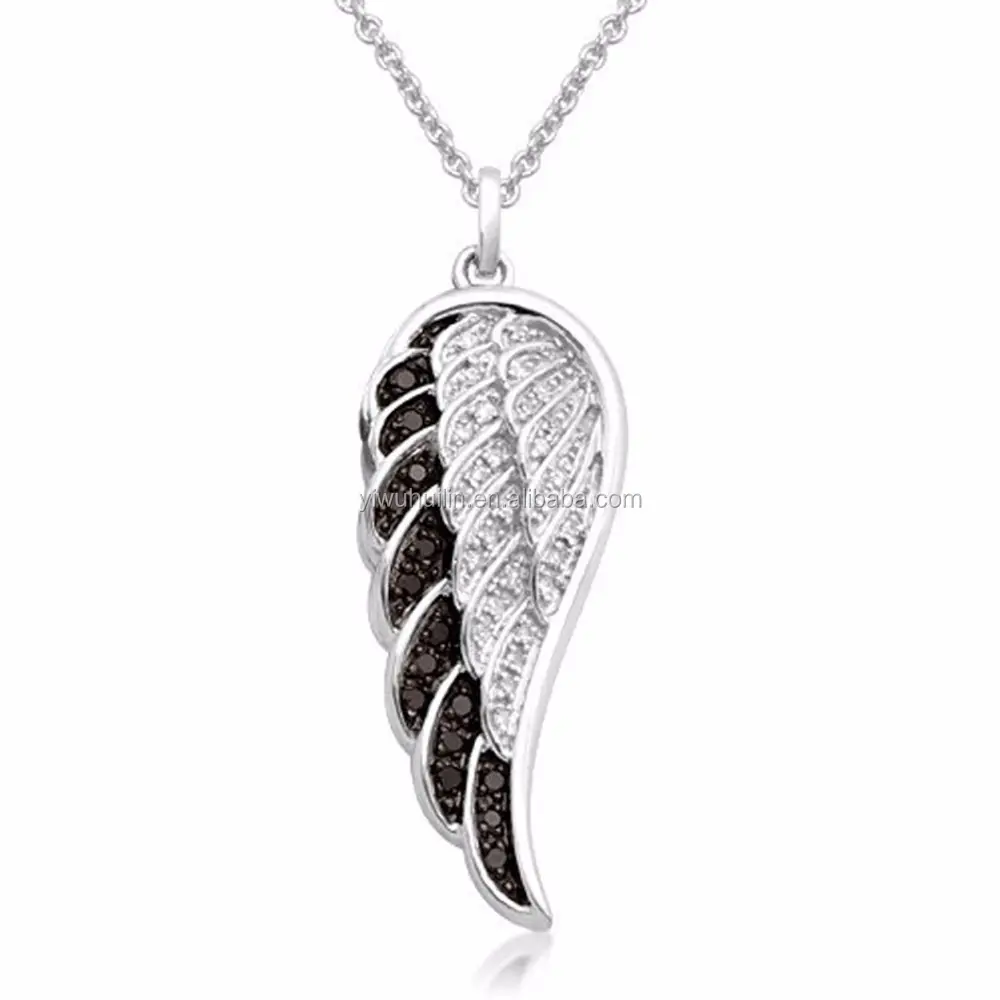 A800061 colar de pingente, joia da moda prata com alça única de cristal guardiano asas de anjo pingente de colar com corrente de ligação de 18"