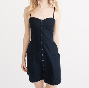 2017 Populaire articles vêtements femmes avant boutons smocks dos marine minin robe avec poches latérales - Product Image 2
