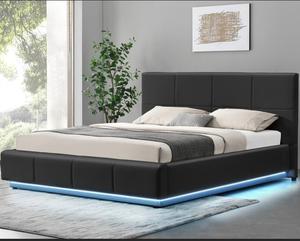 WSF blanco diseño moderno tapizado de piel sintética otomana de almacenamiento cama doble <span class=keywords><strong>Queen</strong></span> con luz LED cama de tamaño doble camas para adultos