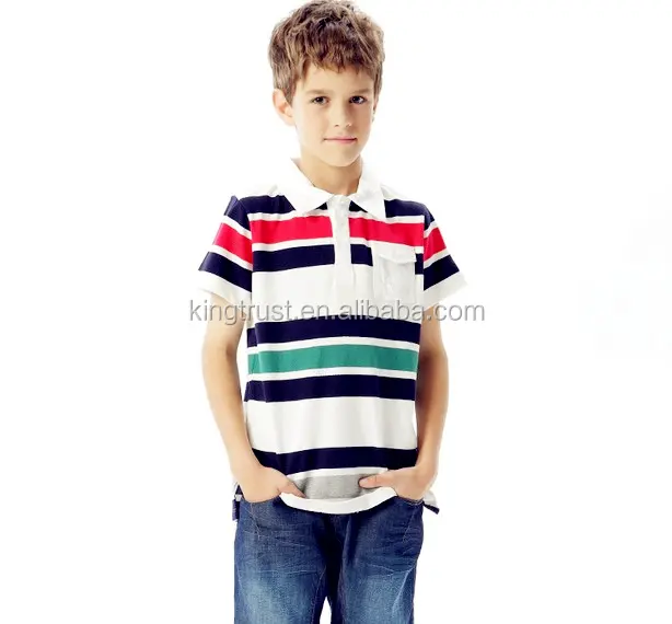 2020 new design polo neck for children colorful vertical striped kids t shirt