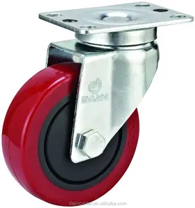 3 4 5 inch medium duty red polyurethane wheel pp hub ball bearing swivel plate casters for fixtures carts furniture